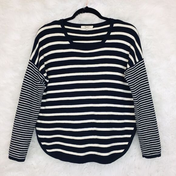 Madewell Navy & White Striped Curved Hem‎ Sweater - Picture 3 of 8